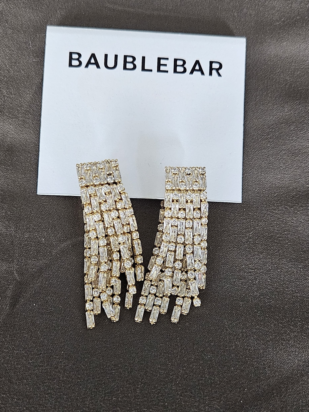 BaubleBar Gold Crystal Cascade Fringe Earrings
